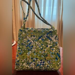 Eco-friendly Green and Blue Woven Tote Bag
